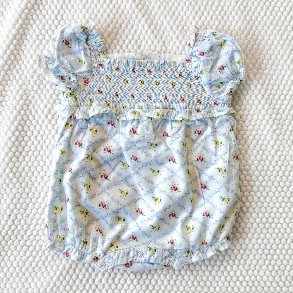 Janie & Jack Lily Floral Smocked Romper - 0-3 months